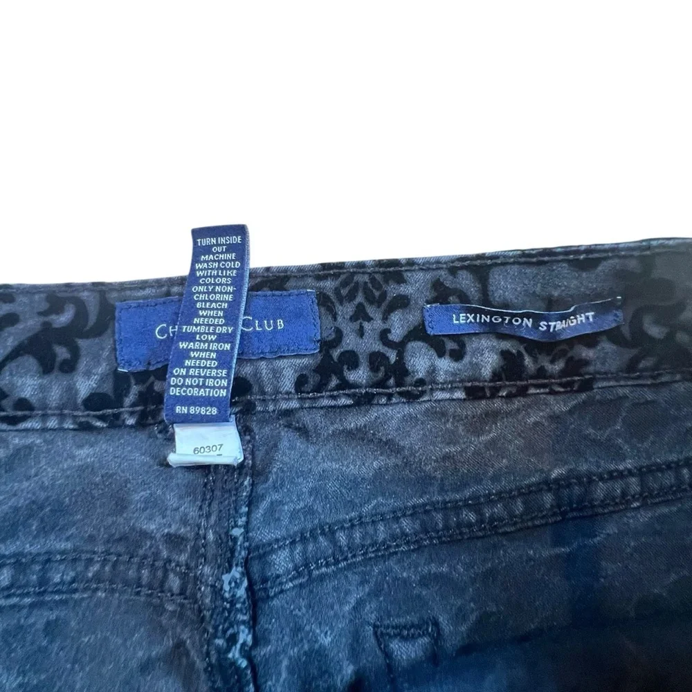 Charter Club Straight Leg Lexington Pants Black Velvet Damask Pattern Size 12